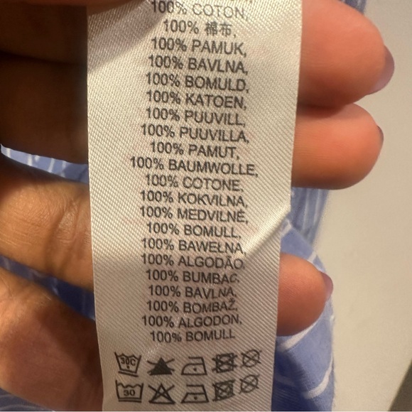 Damson Madder Kendall Ruffle Shirt In Blue Stripe Cotton Poplin - Picture 3 of 5